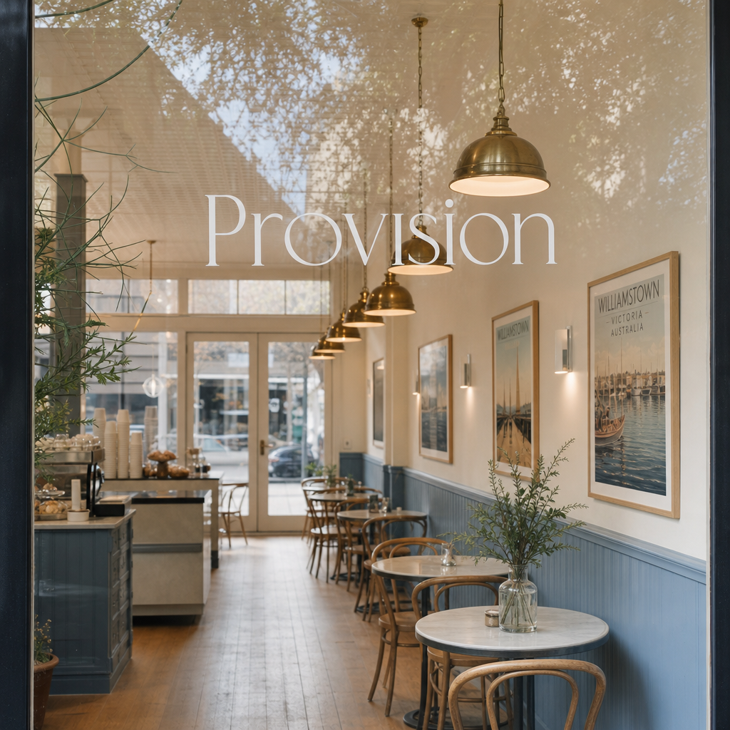 Provisions Cafe entrance with branded window decal