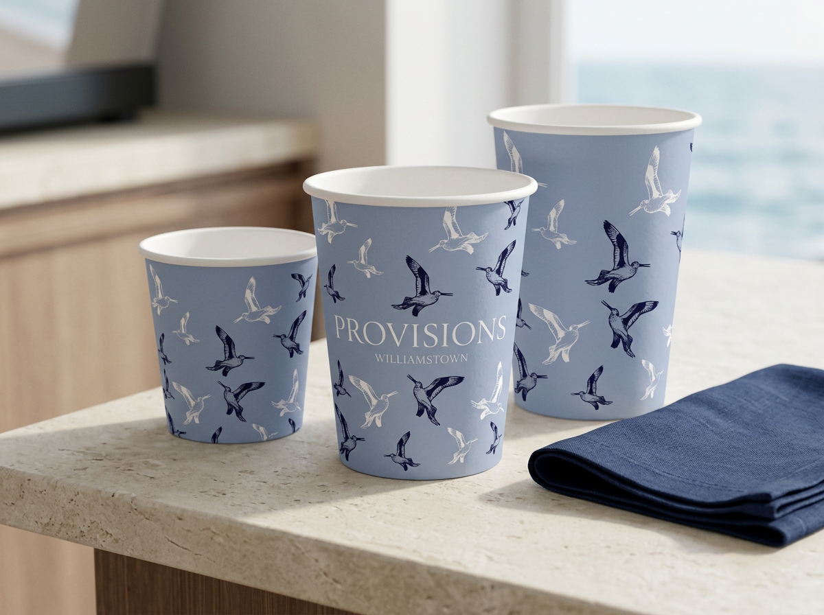 Provisions Cafe branded takeaway coffee cups
